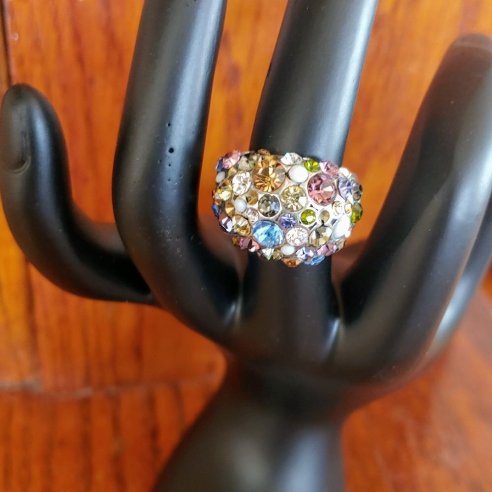 Faceted Multi-stone Silver Cocktail Ring - Picture 2 of 5
